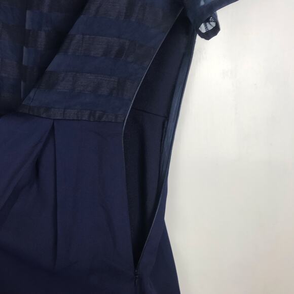 Anthropologie Elliatt Dutchess Dress Short Sleeve Sheer Stripes Pleated Navy S - Picture 8 of 11
